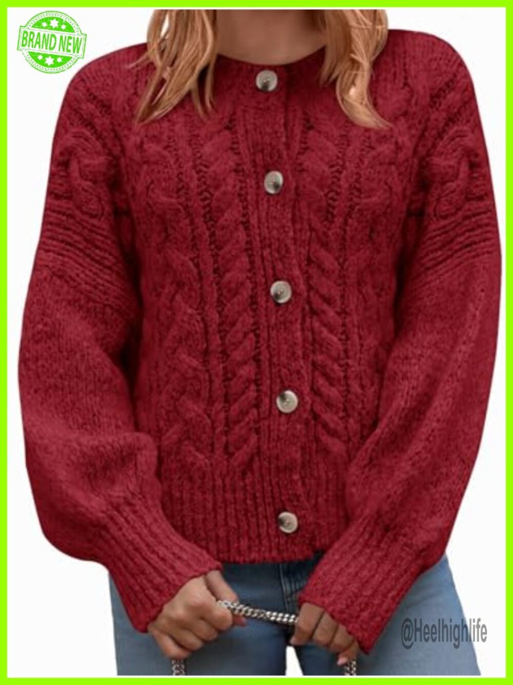 Womens Open Front Cable Knit Cardigan Button Down Loose Fit Long Sleeve Sweater